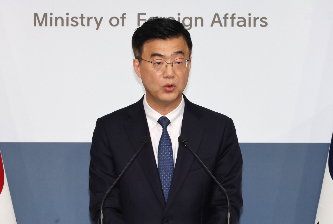 Foreign ministry spokesperson Lee Jae-woong speaks during a regular press briefing at the foreign ministry building in Seoul on Tuesday. (Yonhap)